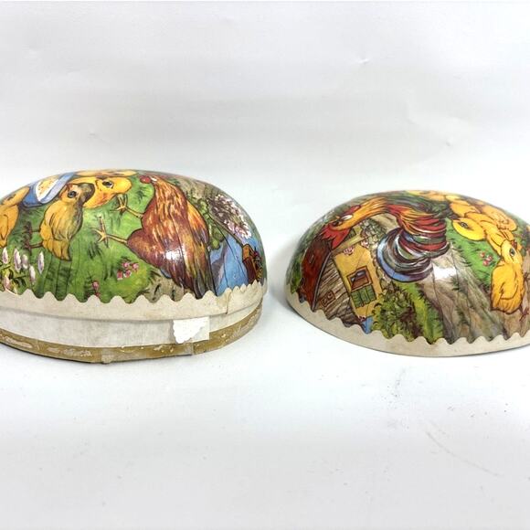 Germany Paper Mache Easter Egg Rooster Hen Chicks Easter Egg Vintage 4 1/2” - Picture 4 of 5